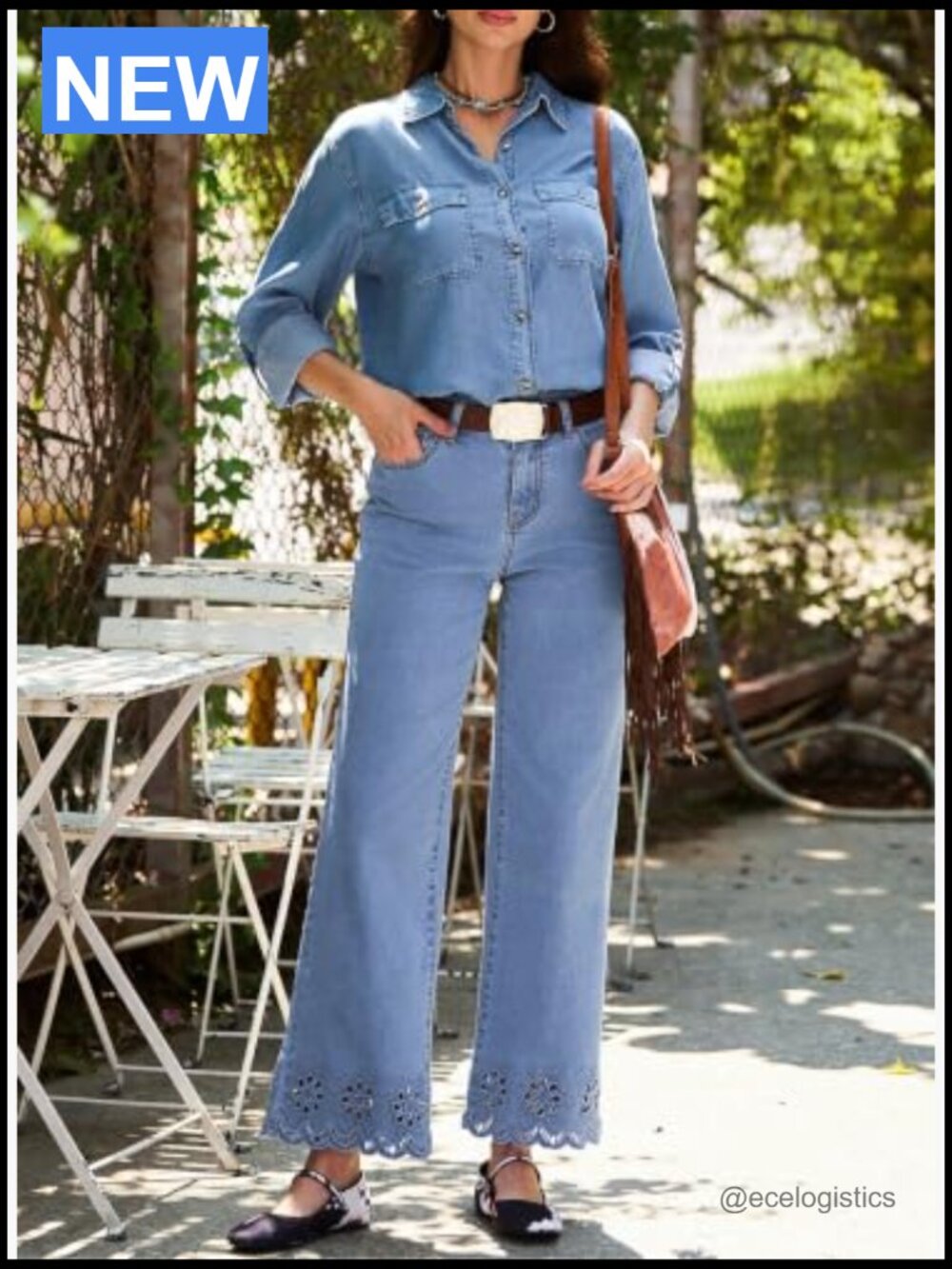 Wide Leg Embroidered Jeans High Waisted Stretchy Straight Leg Loose Fit Ankle - Picture 7 of 7